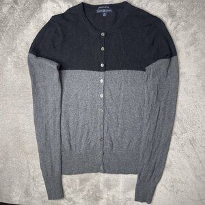 GAP Cardigan Sweater Women's M Tall Gray Black Colorblock Knit Cashmere Preppy